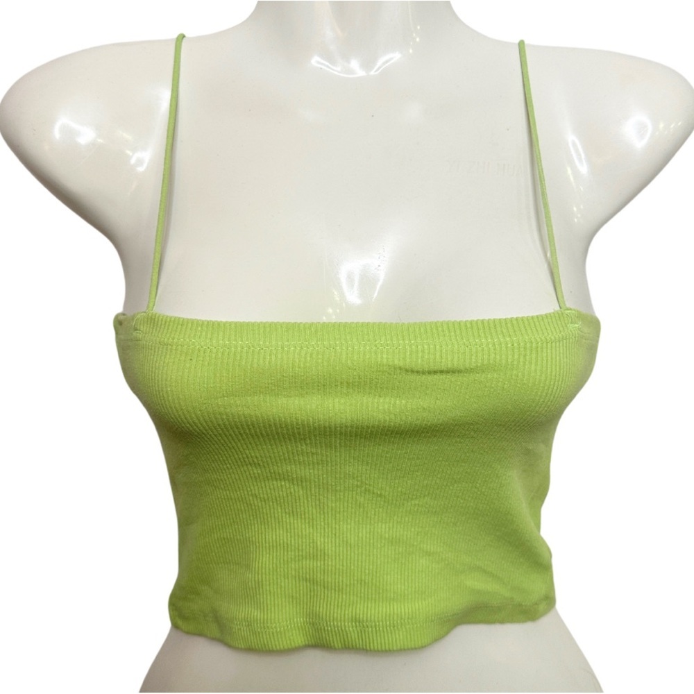 Zara Lime Green Ribbed Crop Top Small